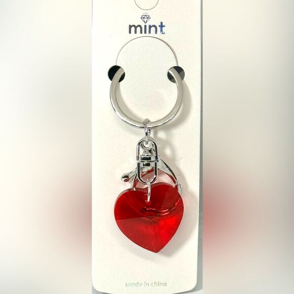 Red Crystal Heart Keychain Charm -  Silver Accent - Picture 3 of 6